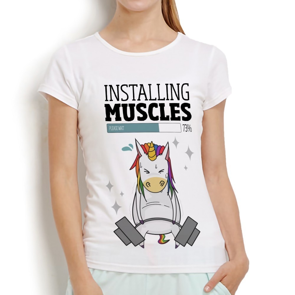 Bodybuilding Gym Unicorn Printed Women's T-Shirt