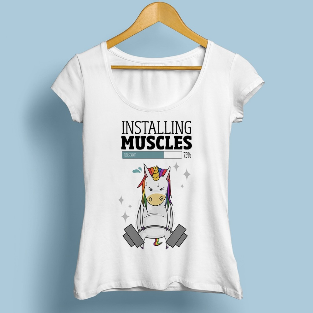 Bodybuilding Gym Unicorn Printed Women's T-Shirt